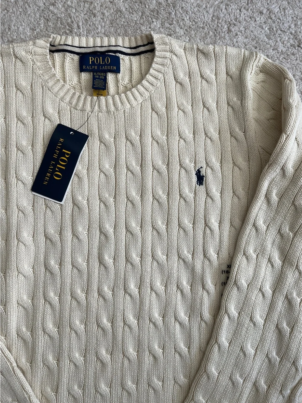 Polo by Ralph Lauren boy’s XL,Cream Cable Knit Sweater